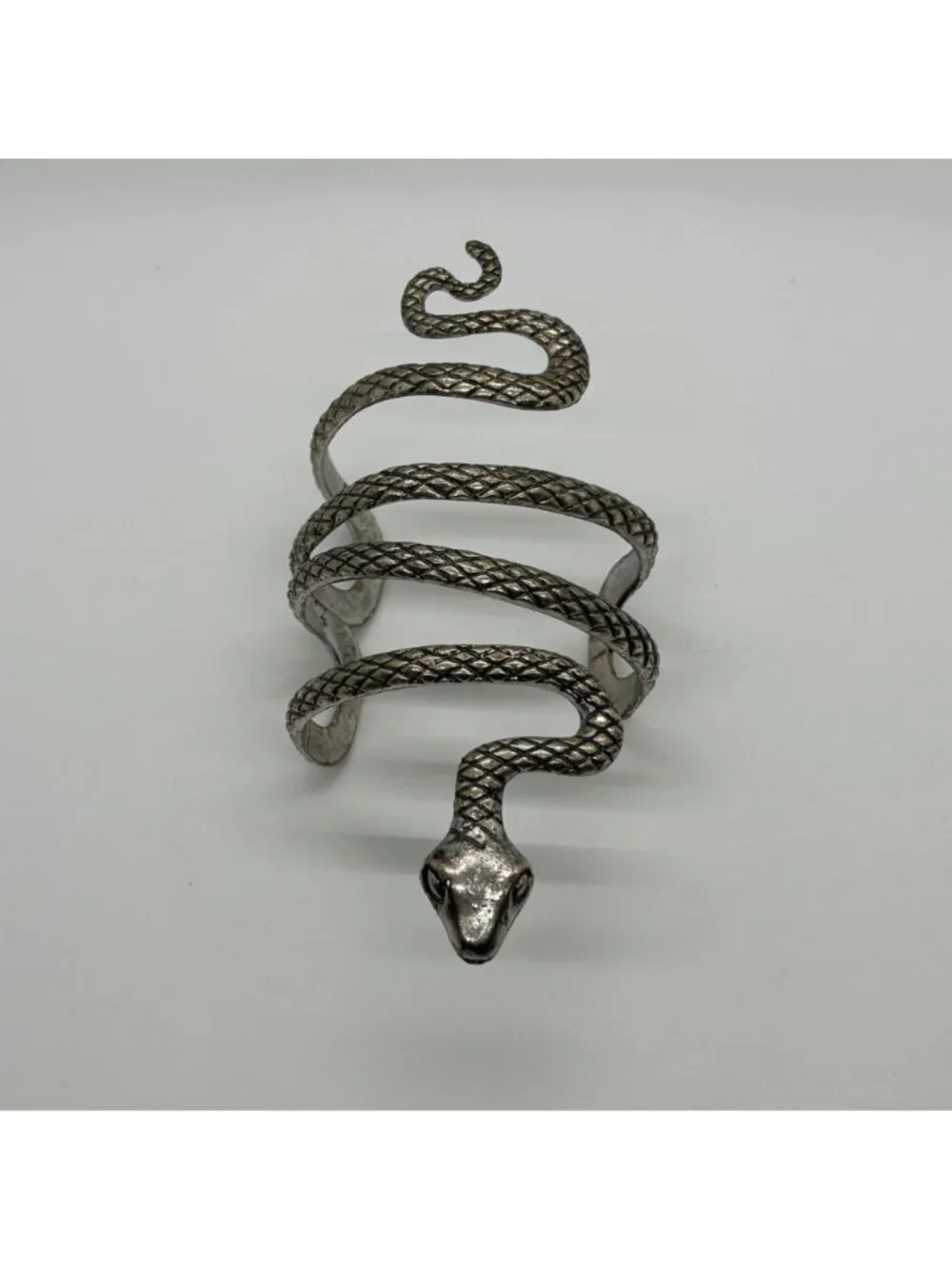 Vintage Snake Cuff Bracelet Gothic Punk Serpent Silver-tone Adjustable Bangle - Picture 3 of 10